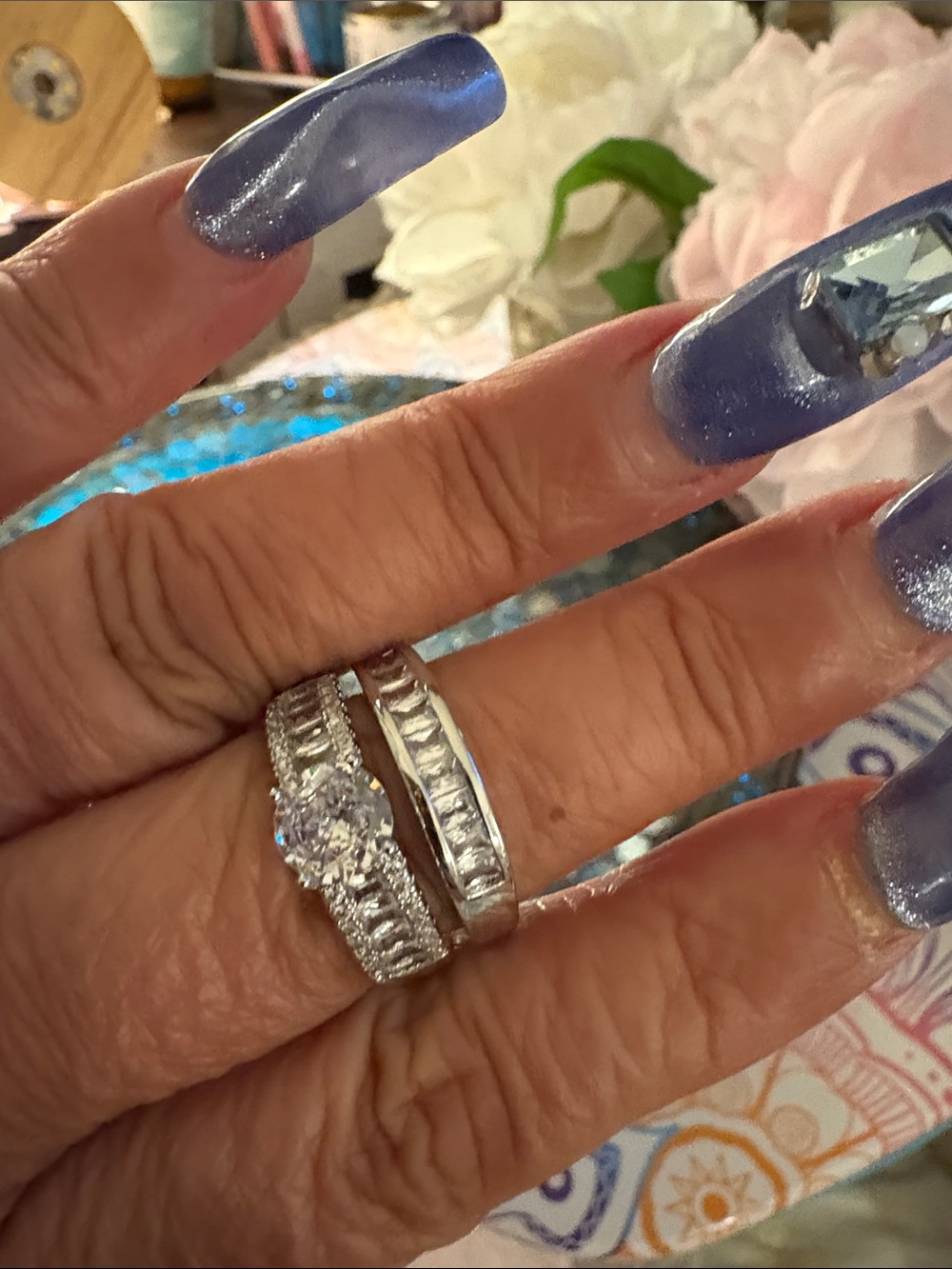 Sterling Silver Cubic Zirconia Bridal Ring Set in Silver Plated and Rhodium1/2ct
